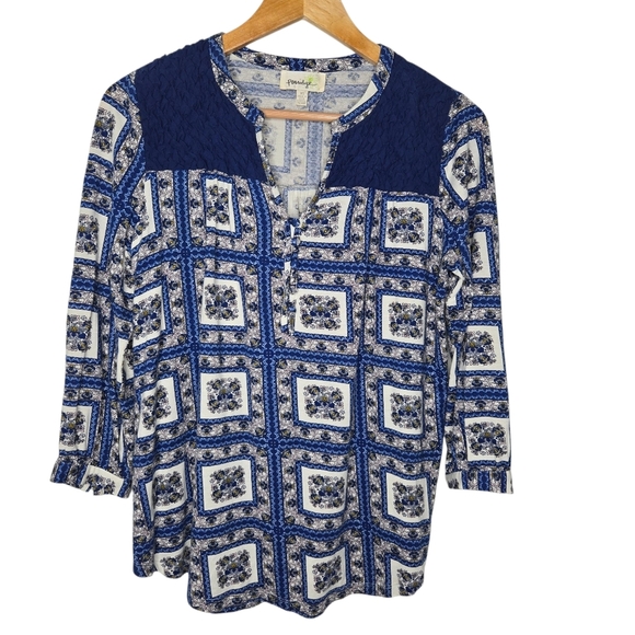 Porridge Anthropologie Belmar Boho Patch Print Quilted Yoke Button Blouse XS - Picture 1 of 10